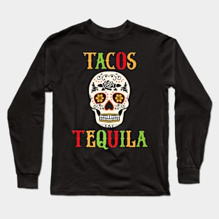 Tequila Skull Design Long Sleeve T-Shirt